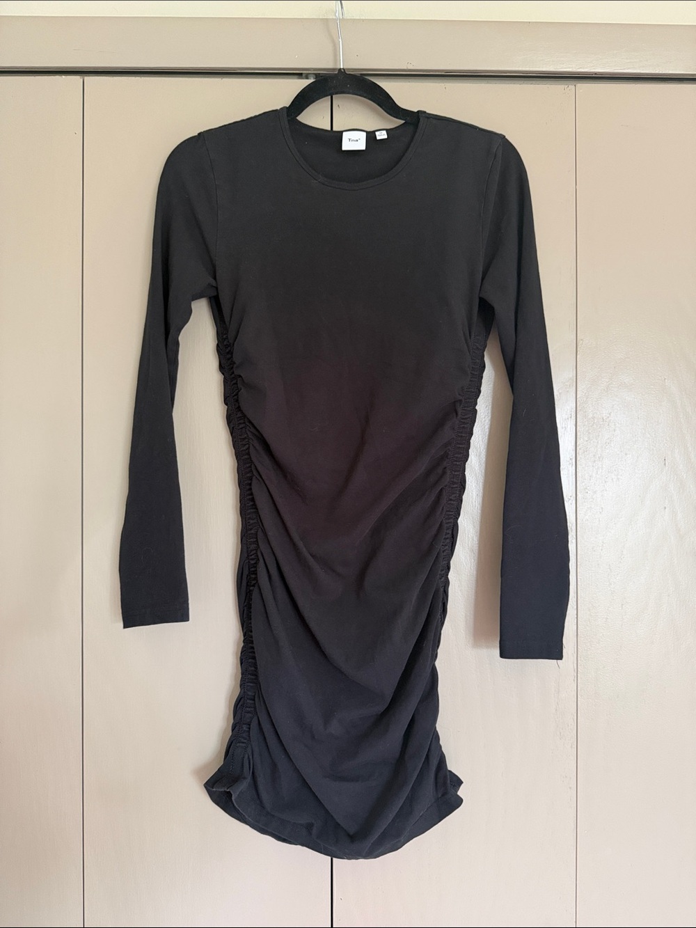 TNA Black Long-Sleeve Ruched Bodycon Dress